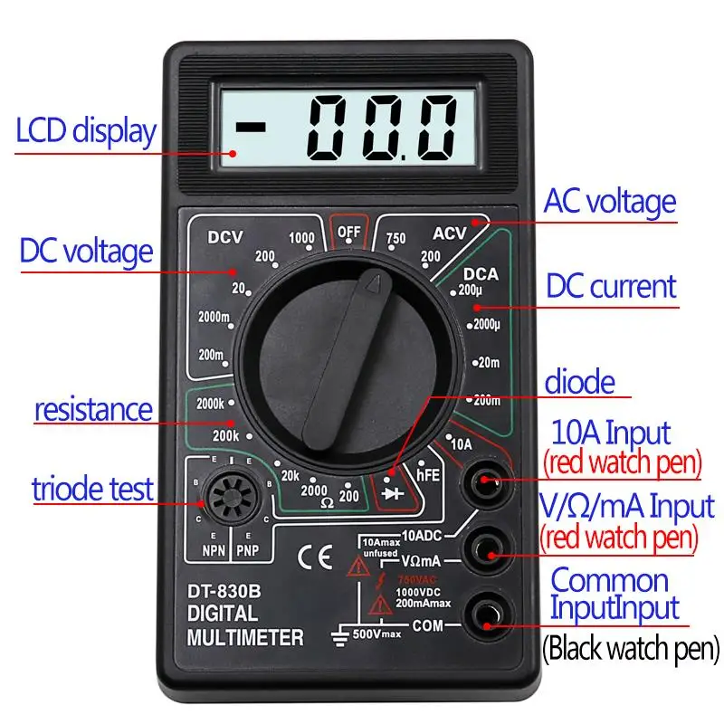 DT 830B цифровой мультиметр с ЖК дисплеем AC DC 750 1000V Вольтметр Амперметр Омметр