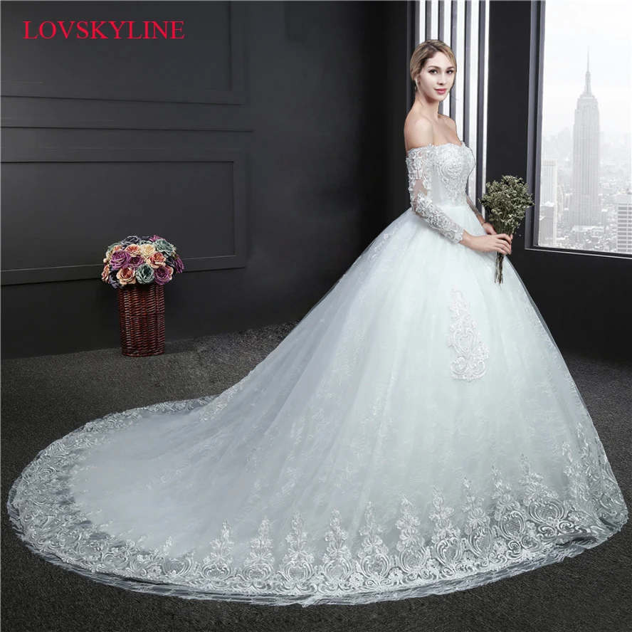 Robe de soiree Новое кружевное свадебное платье с вышивкой и блестками рукав три четверти цвета слоновой кости