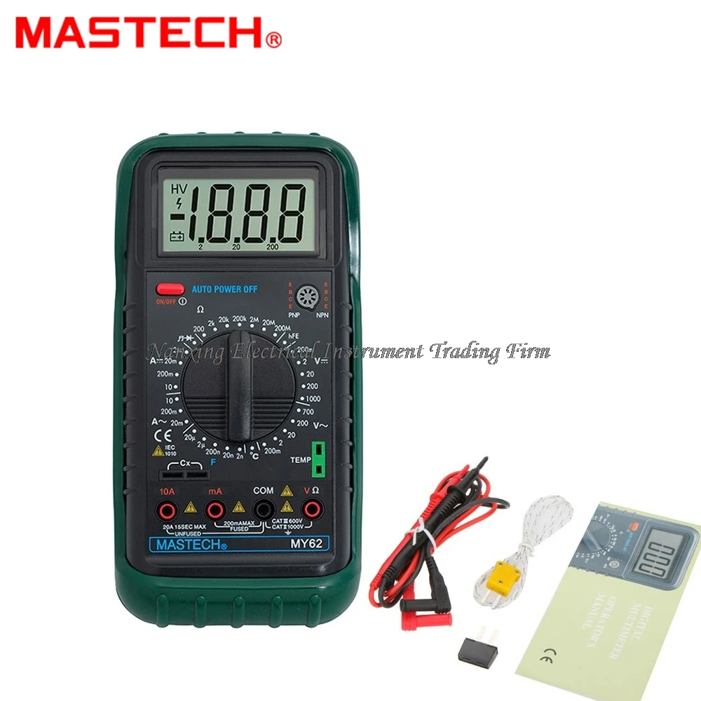 MASTECH MY62 Handheld Digital Multimeter DMM w/Temperature Capacitance & hFE Test Testers Meters
MASTECH MY62 Handheld Digital Multimeter DMM w/Temperature Capacitance & hFE Test Testers Meters