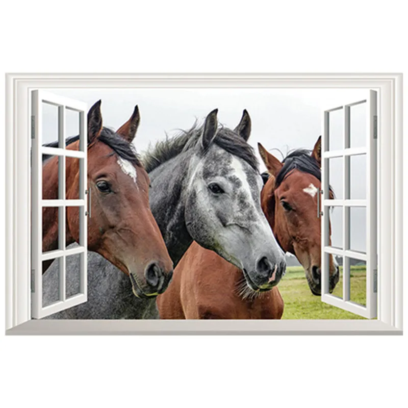 3D наклейки на окна Лошадь 60 х40 см|wall decals|fake windowdecorative vinyl |