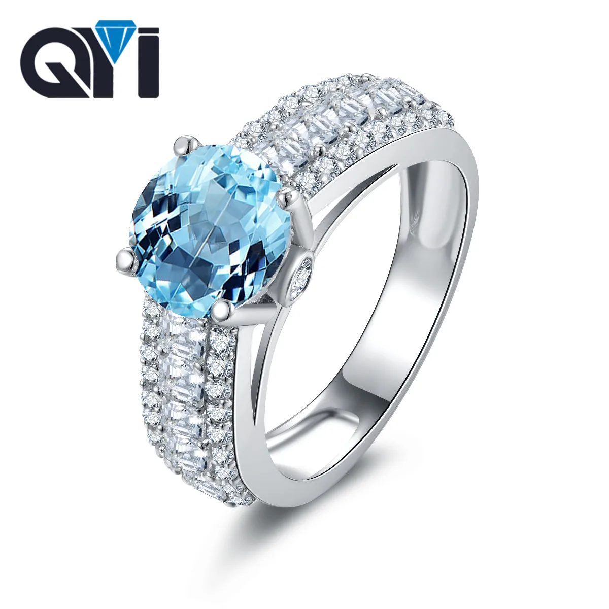 QYI Natural Sky Blue Topaz Rings Luxury 1.9 Ct Round Cut Gemstone 925 Sterling Silver Rings For Women Engagement Wedding Bands
QYI Natural Sky Blue Topaz Rings Luxury 1.9 Ct Round Cut Gemstone 925 Sterling Silver Rings For Women Engagement Wedding Bands