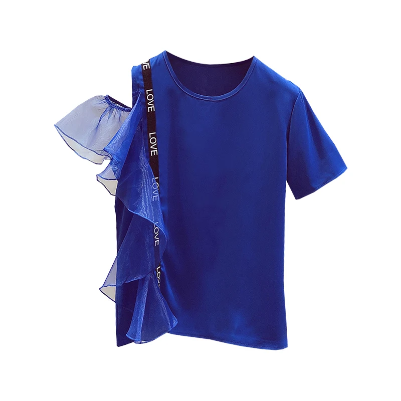 Blue Tshirt Lady 2019 Summer New Korean Spelling Net Yarn Off Shoulder Short Sleeve T Shirt Women's Casual Shirt Tee T
Blue Tshirt Lady 2019 Summer New Korean Spelling Net Yarn Off Shoulder Short Sleeve T Shirt Women's Casual Shirt Tee T