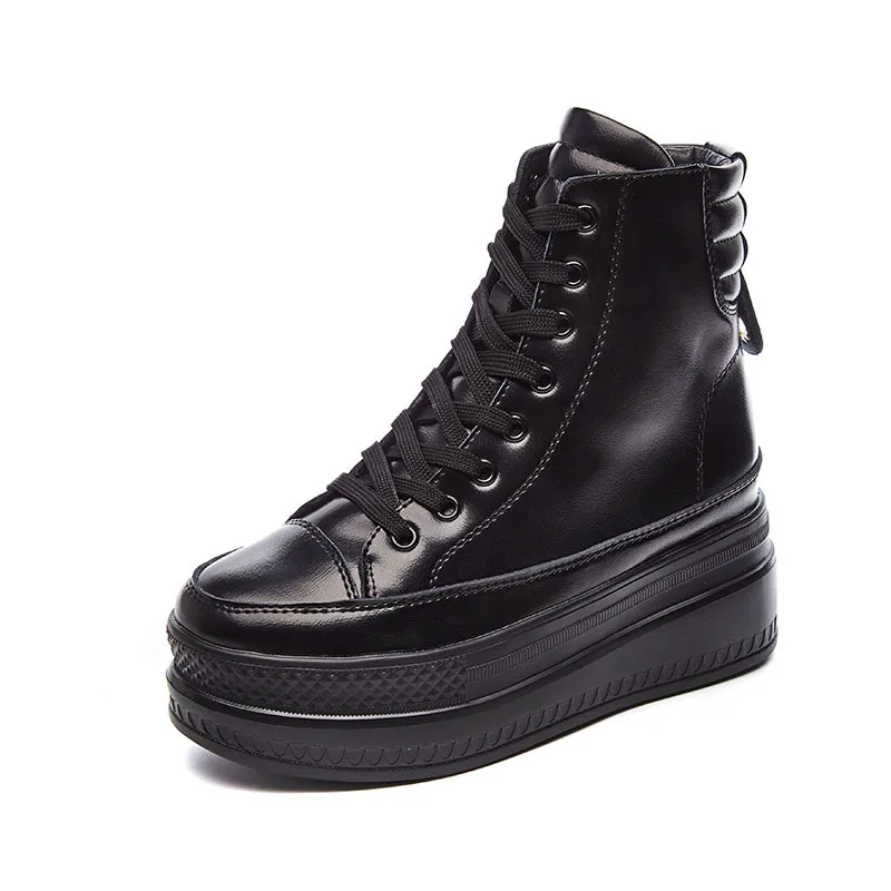 Spring Autumn Wedge Ankle Boots Women Platform Boots High Top Rubber Sole Lace Up Black Leather PU Hidden Heel Shoes Woman
Spring Autumn Wedge Ankle Boots Women Platform Boots High Top Rubber Sole Lace Up Black Leather PU Hidden Heel Shoes Woman