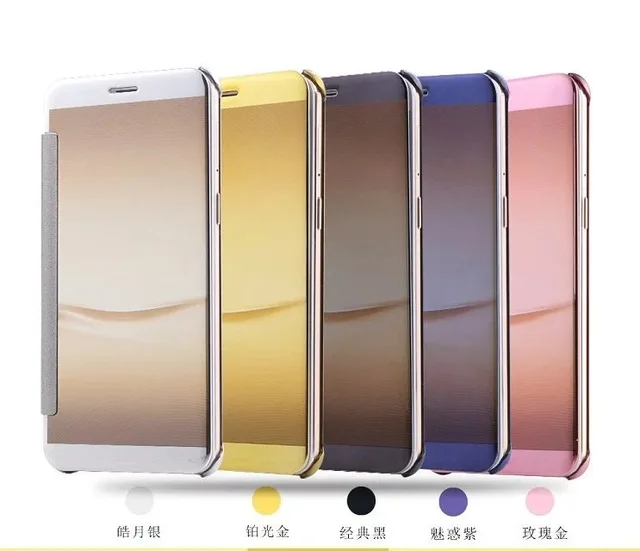Роскошь чистой окно просмотра зеркало smart pc case для oppo r9 plus случаях кожа соединения