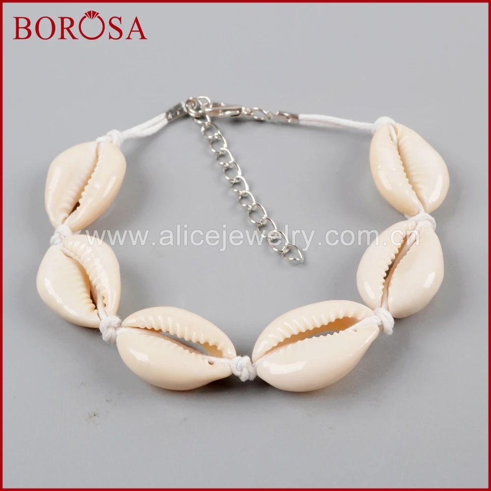 BOROSA 10 шт. новые 8-дюймовые браслеты с шестью Cowrie ракушки шармы черные/белые