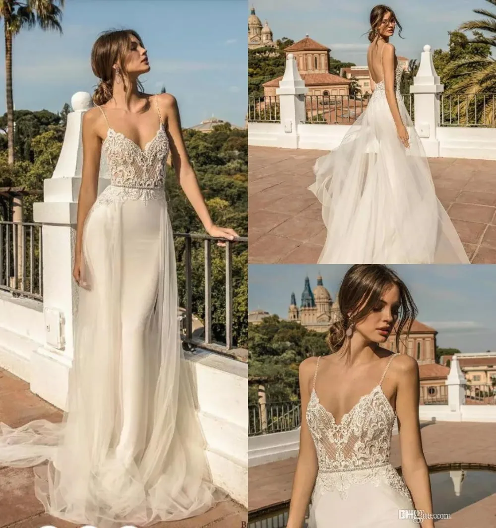 2019 Mermaid Wedding Dresses With Detachable Skirt Belt Spaghetti Appliqued Lace Wedding Dress Backless Customized Bridal Gowns
2019 Mermaid Wedding Dresses With Detachable Skirt Belt Spaghetti Appliqued Lace Wedding Dress Backless Customized Bridal Gowns