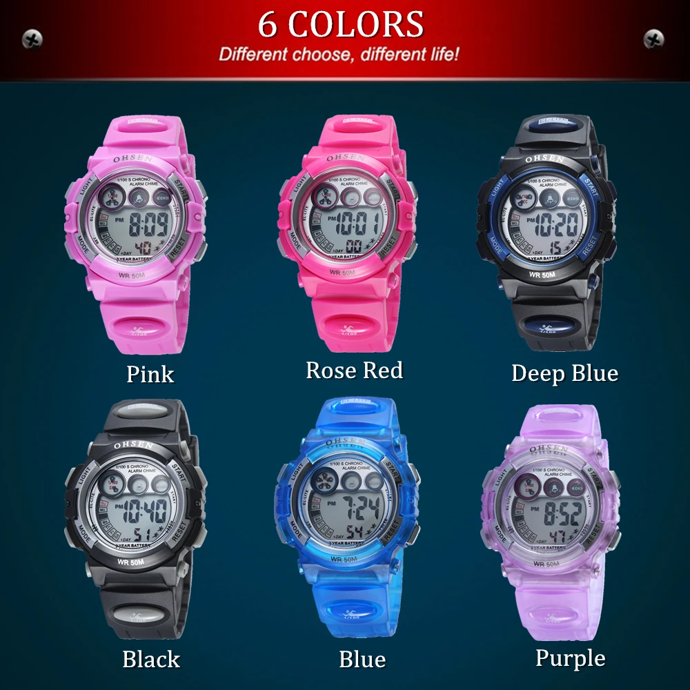 2017 OHSEN цифровые ЖК Детские Водонепроницаемые наручные часы для мальчиков с синим