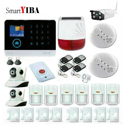 

SmartYIBA Free Shipping WiFi GSM RFID Security Alarm System Solar Siren IP Camera ISO Android App Smoke Detector