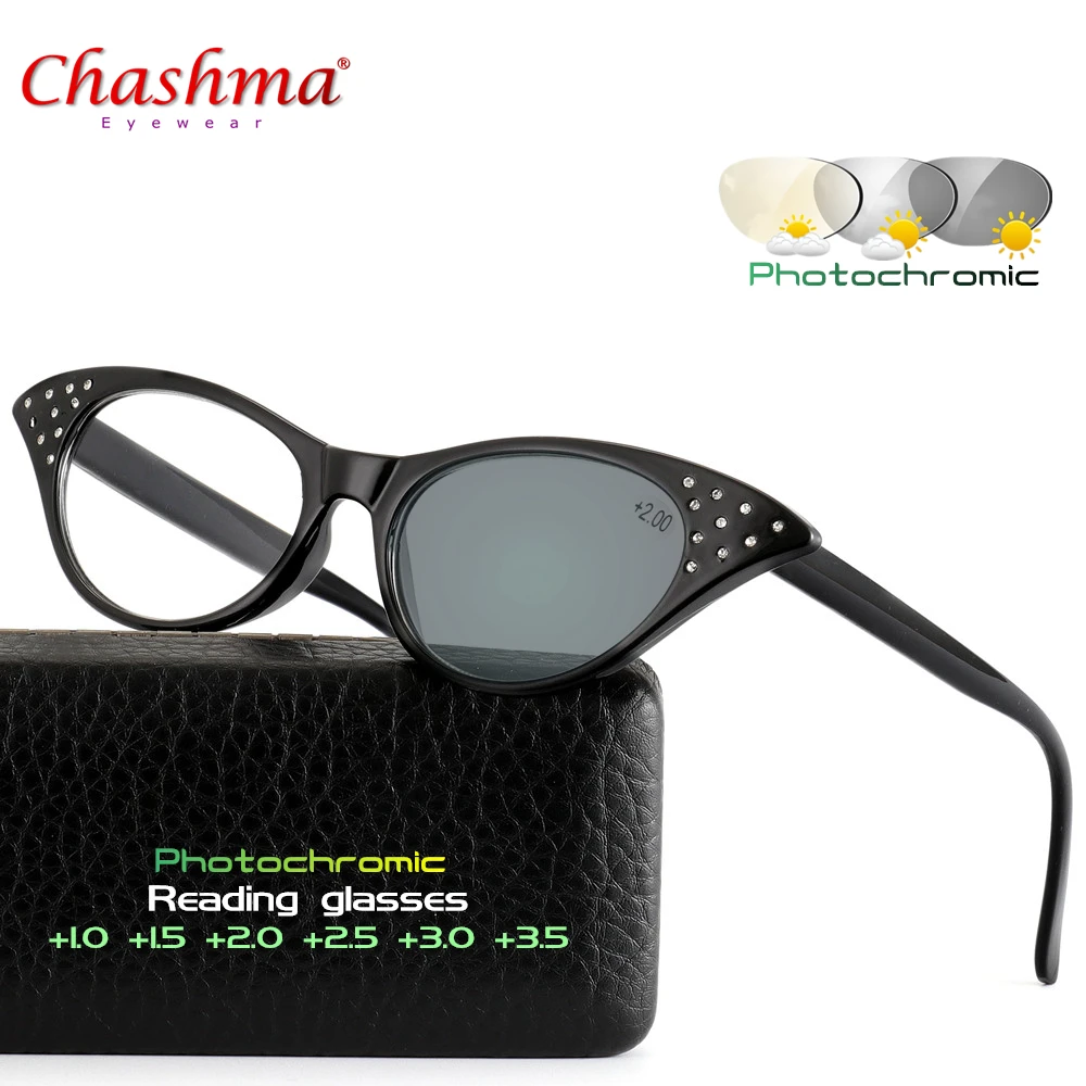 CHASHMA Sun Readers Photochromic Reading Glasses Women Cat Eye Glasses Presbyopia Eyewear With Case Oculos de Grau Feminino
CHASHMA Sun Readers Photochromic Reading Glasses Women Cat Eye Glasses Presbyopia Eyewear With Case Oculos de Grau Feminino