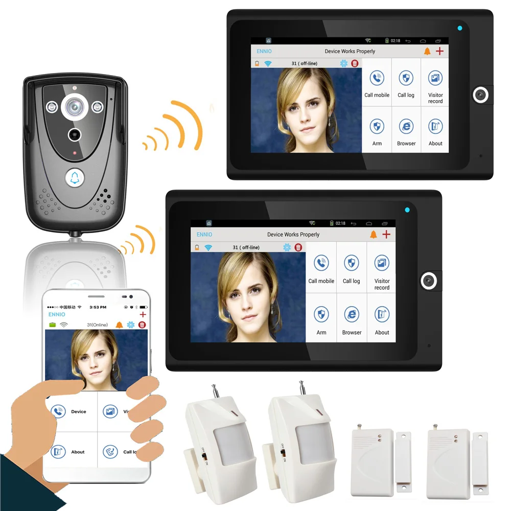 

New Arrival 7 Inch 2 Monitors WiFi Wireless Video Door Phone intercom Doorbell IP Camera PIR IR Night Vision Home alarm system