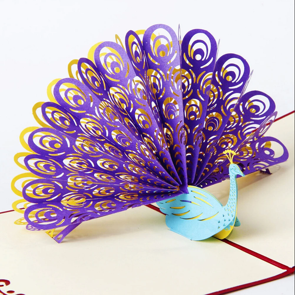 3D Animals Peacock Greeting Card Handmade Paper Art Carving child Birthday gift | Канцтовары для офиса и дома