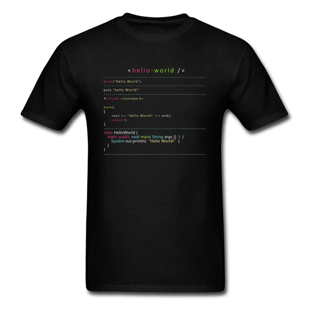 Черная футболка с надписью Hello World In Multiple Programming Langues забавная коротким рукавом