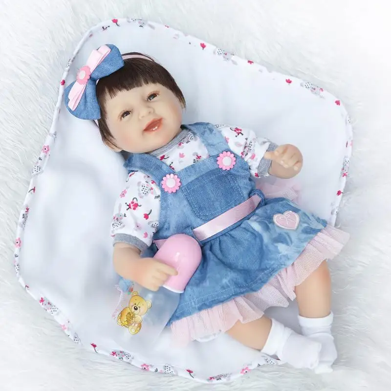 NPK джинсовая юбка девушка куклы reborn Младенцы 16 "40 см мягкие силиконовые игрушки
