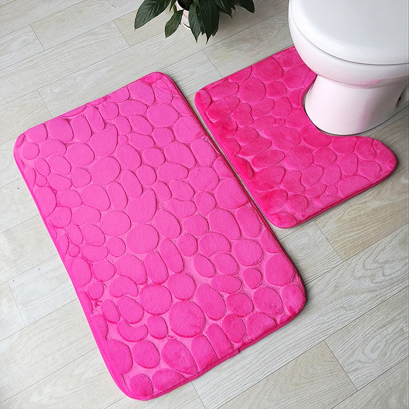 Zeegle 3D Embossed 2pcs Bath Mats Set Anti-slip Floor Toilet Rugs Absorbent Shower Room Memory Foam Matrresses | Дом и сад