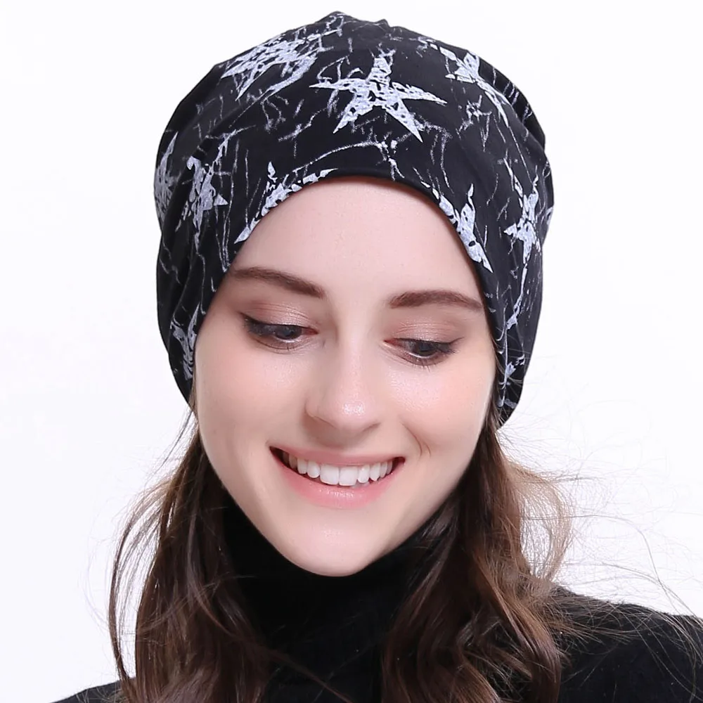 Geebro Women Knitted Star Print Beanies Hat Autumn Cap Solid Color Hip-hop Slouch Hats Unisex Skullies chapeu feminino DQ407M | Аксессуары