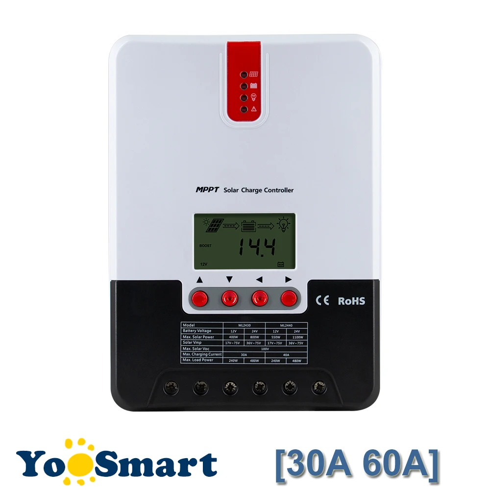 MPPT 60A Solar Charge Controller 12/24/36/48V Regulator Max 150V DC Input For Lead-acid Lithium-ion Battery Back Light LCD
MPPT 60A Solar Charge Controller 12/24/36/48V Regulator Max 150V DC Input For Lead-acid Lithium-ion Battery Back Light LCD
