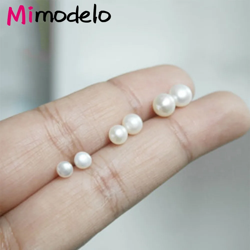 4 мм 5 6 3 Размер пресноводной жемчужиной Fine Jewelry Brincos белый Pendientes Серьги гвоздики