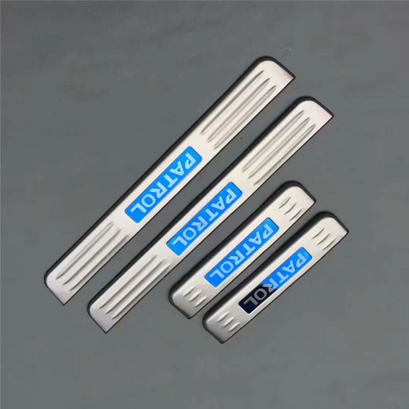 4pcs/set Stainless steel exterior door sill strip fit for Patrol Threshold trim welcome pedal Scuff plate guard cover
4pcs/set Stainless steel exterior door sill strip fit for Patrol Threshold trim welcome pedal Scuff plate guard cover