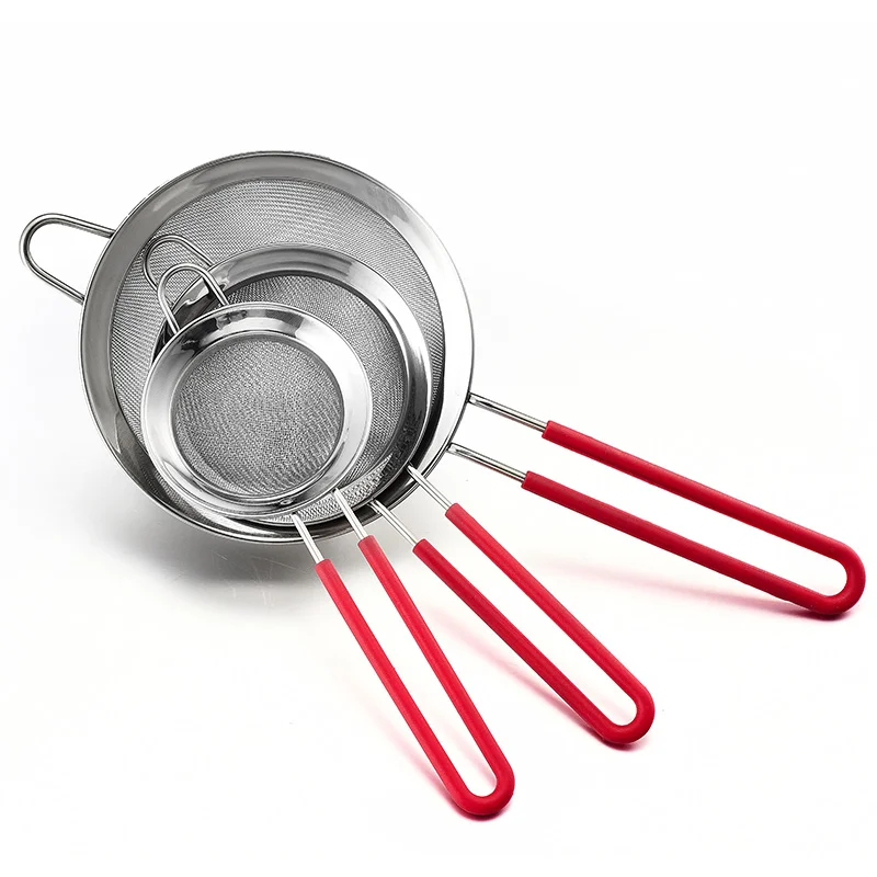 Сито сито для муки 50 шт./лот из нержавеющей стали 304, сито для муки с силиконовой ручкой, сито для сока и чая, кухонные инструменты 
Сито сито для муки 50 шт./лот из нержавеющей стали 304, сито для муки с силиконовой ручкой, сито для сока и чая, кухонные инструменты