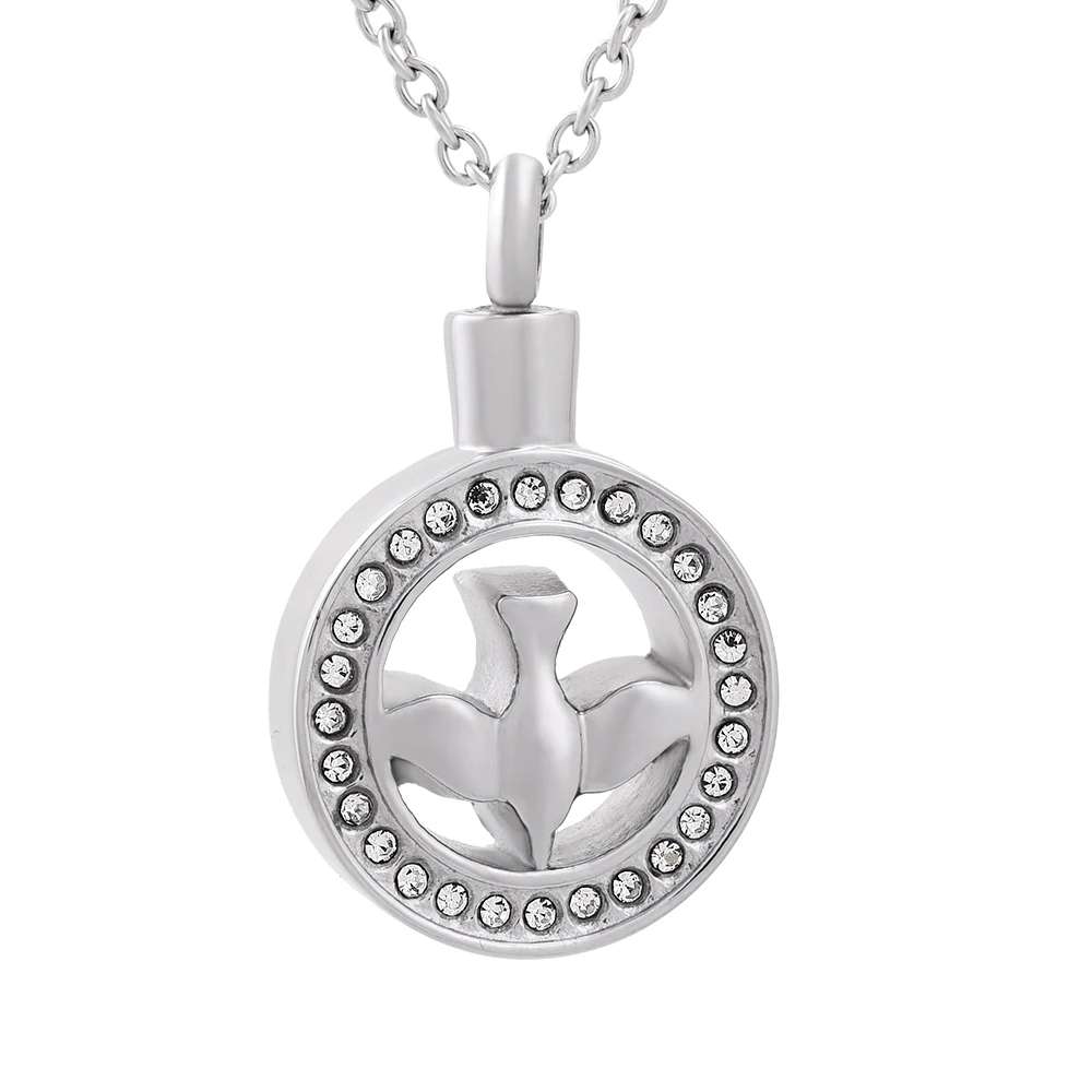 IJD9832 Peace Dove in Round Circle-из нержавеющий стали памятный Urn Necklace Hold прах питомца Keepsake
