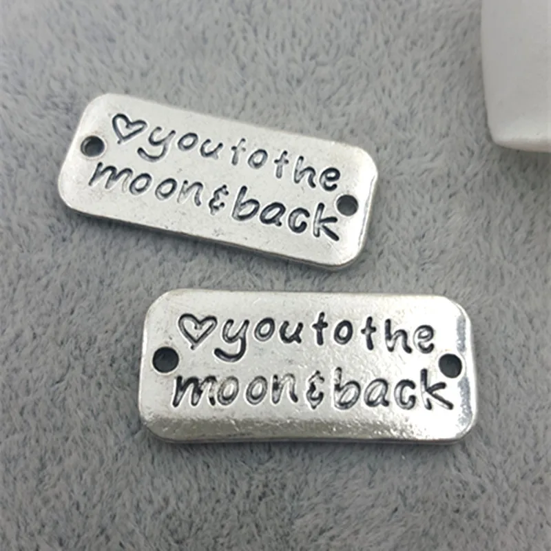 20pcs/lot DIY Jewelry Accessories Ancient silver color lettering I love you to the moon and back charm connectors for bracelet
20pcs/lot DIY Jewelry Accessories Ancient silver color lettering I love you to the moon and back charm connectors for bracelet