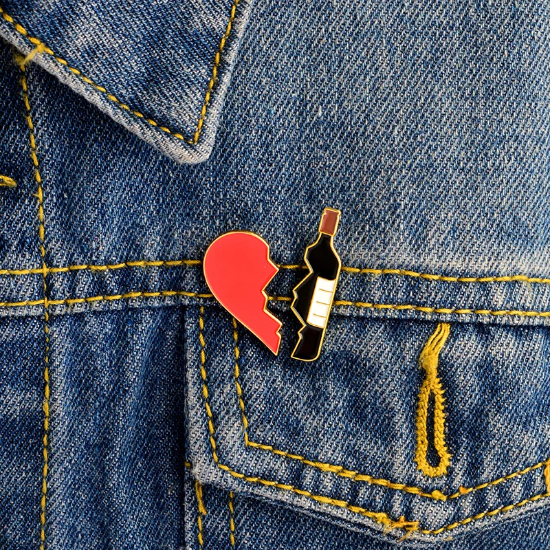 2PCS/SET Heart And Wine Pin Set Broken Heart Puzzle Piece One Pair Brooches Hard Enamel Wine pins Heart pins Accessories
2PCS/SET Heart And Wine Pin Set Broken Heart Puzzle Piece One Pair Brooches Hard Enamel Wine pins Heart pins Accessories