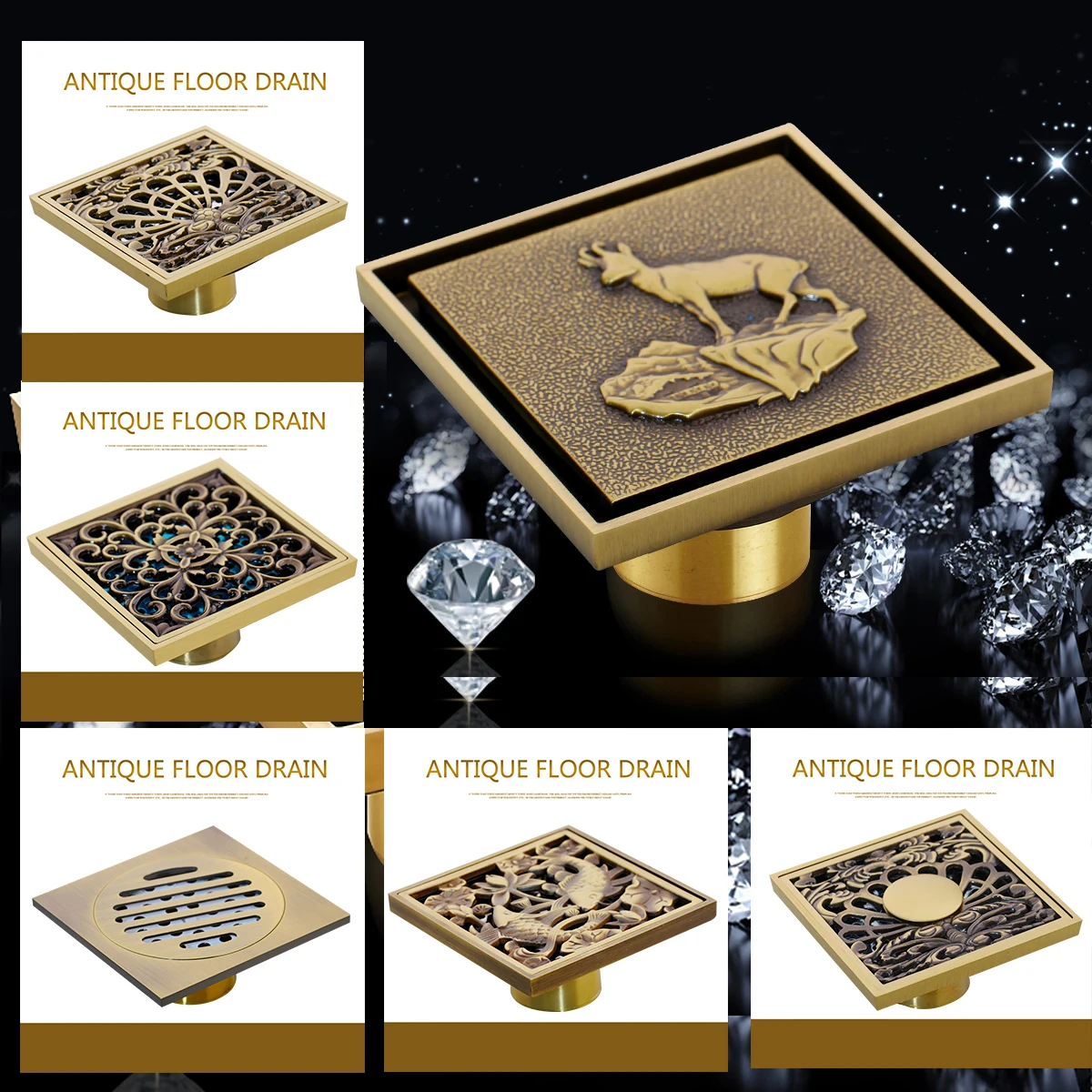 YANKSMART Antique Brass Household Art Carved Flower Floor Drain Bathroom Shower Square Drain Strainer Wholesale & Retail
YANKSMART Antique Brass Household Art Carved Flower Floor Drain Bathroom Shower Square Drain Strainer Wholesale & Retail