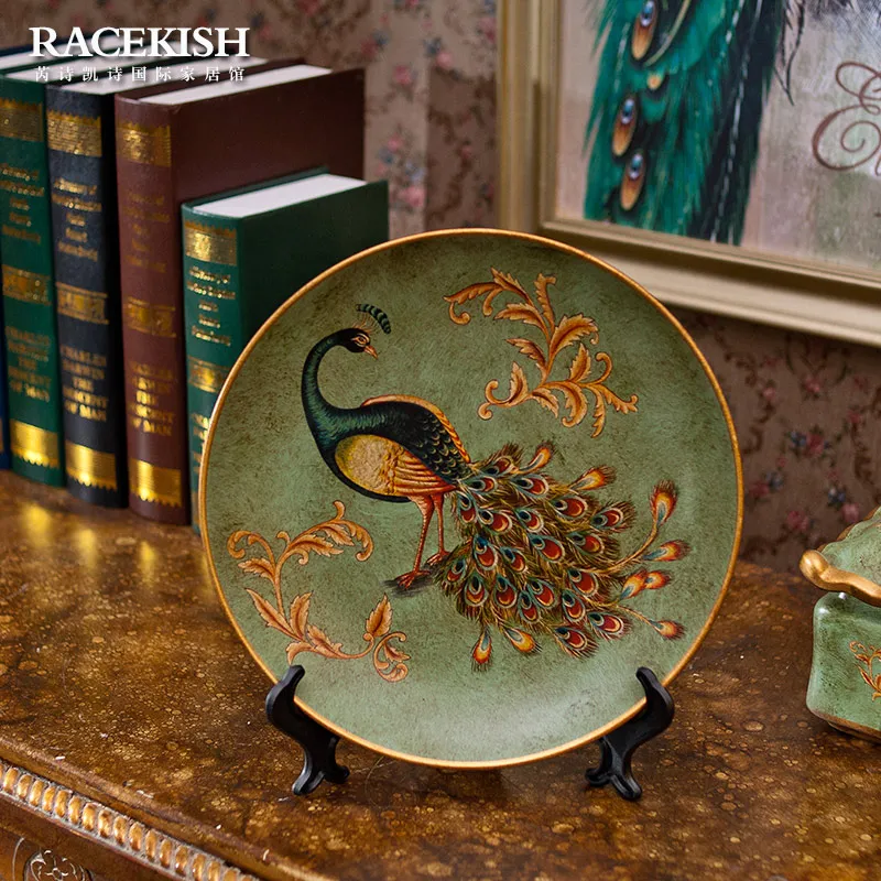 Rui Shikai poem European Garden ceramic painting peacock plate Home Furnishing decoration model rooms
Rui Shikai poem European Garden ceramic painting peacock plate Home Furnishing decoration model rooms