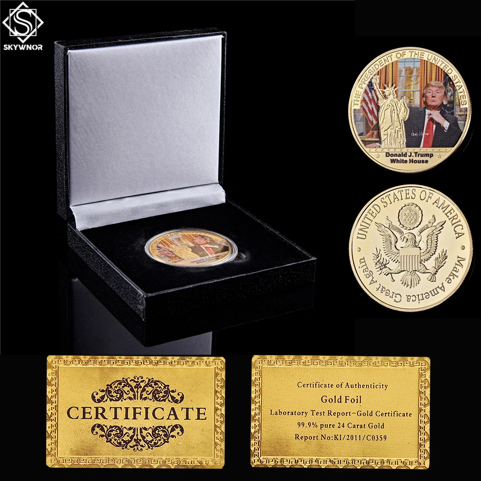 US 45th President Trump Wearing A Red Tie Of Liberty Gold/Silver Plated Souvenir Coin W/ Luxury Display Box
US 45th President Trump Wearing A Red Tie Of Liberty Gold/Silver Plated Souvenir Coin W/ Luxury Display Box