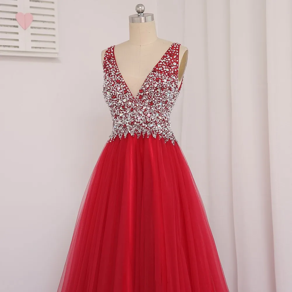 Red Prom Dresses A-line Deep V-neck Tulle Beaded Crystals Long Backless Prom Gown Evening Dresses Evening Gown
Red Prom Dresses A-line Deep V-neck Tulle Beaded Crystals Long Backless Prom Gown Evening Dresses Evening Gown
