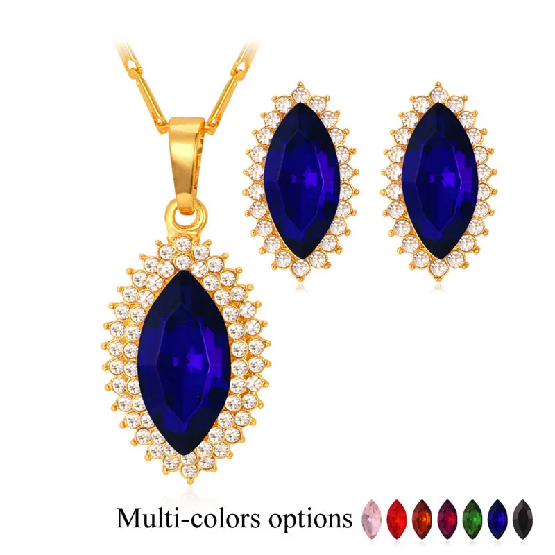 Austrian Crystal Necklace Earrings Set Blue / Red / Green / Black Color Gold Color Fashion Jewelry Set For Women PE465
Austrian Crystal Necklace Earrings Set Blue / Red / Green / Black Color Gold Color Fashion Jewelry Set For Women PE465