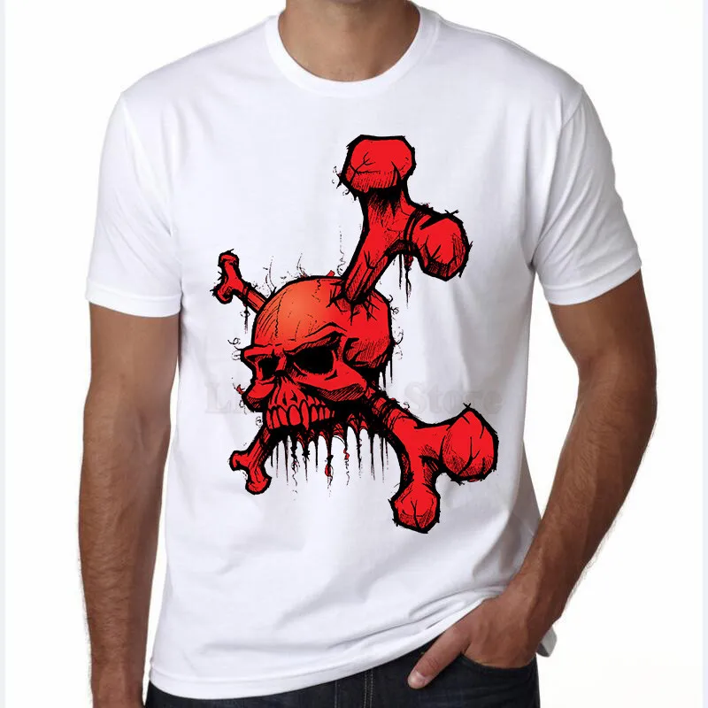 Leoman модные красные Скелет Для мужчин футболки короткий рукав скелет печатных
