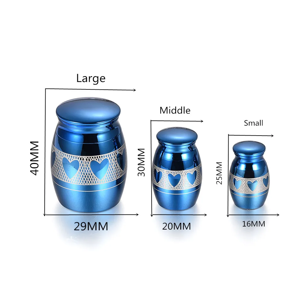 Stainless steel mini cremation urn Lover's funeral Casket memorial cremation ashes holder Mutil-color full of Love cremation Jar
Stainless steel mini cremation urn Lover's funeral Casket memorial cremation ashes holder Mutil-color full of Love cremation Jar