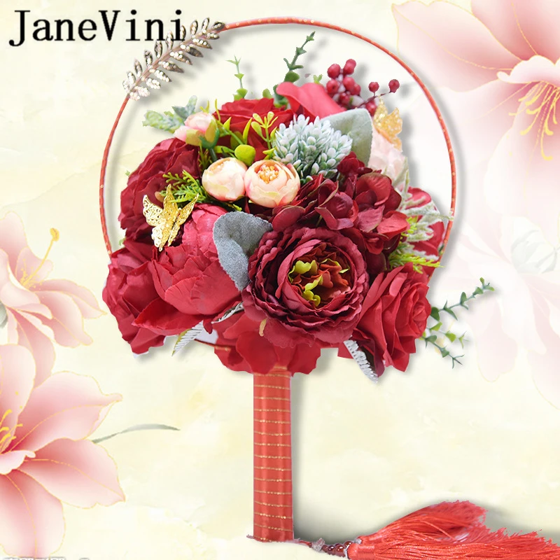 JaneVini Romantic Chinese Red/Pink Wedding Fan Bouquets Artificial Silk Roses with Metal Leaves Bridal Round Hand Fan Flowers
JaneVini Romantic Chinese Red/Pink Wedding Fan Bouquets Artificial Silk Roses with Metal Leaves Bridal Round Hand Fan Flowers