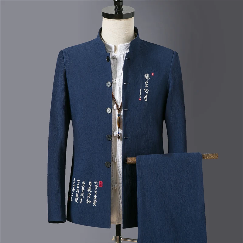 2019 New Black Men Stand Collar Suits Classic Embroidery Mens Blazer Jacket and Lace-up Pants Asian Size 4XL Slim Fit Suits Man
2019 New Black Men Stand Collar Suits Classic Embroidery Mens Blazer Jacket and Lace-up Pants Asian Size 4XL Slim Fit Suits Man