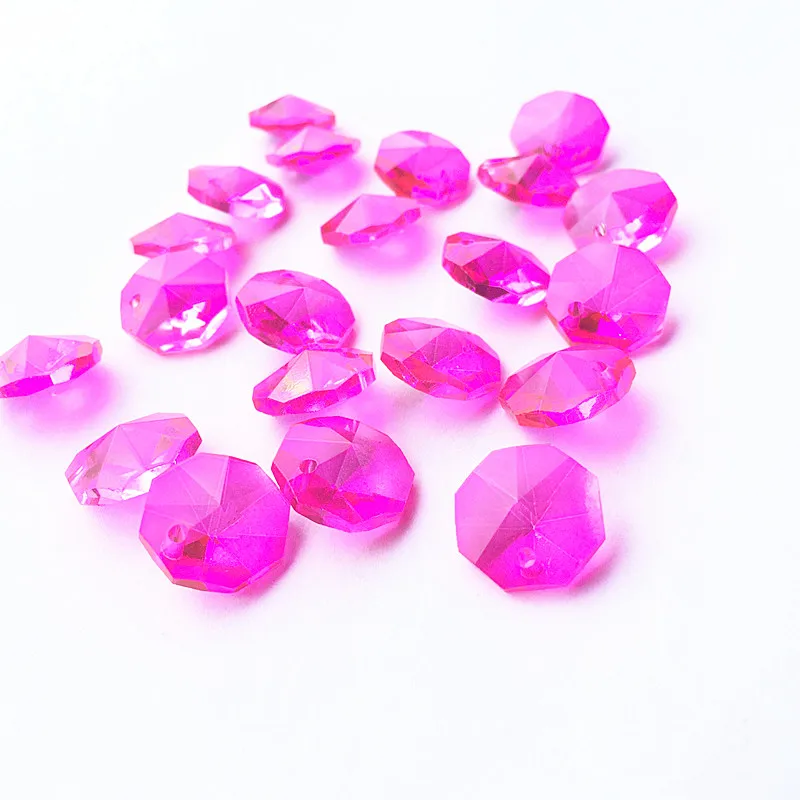 

14mm Fuchsia Octagonal Bead Curtain DIY Material Window Car Decorate Accessories Chandelier Crystal Prisms Hanging Pendant Parts