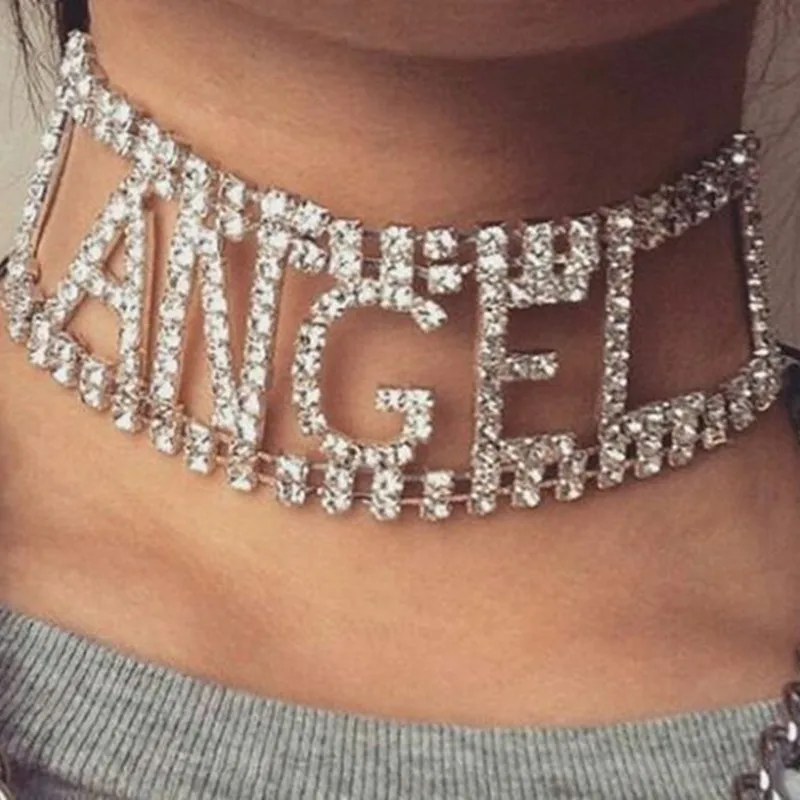 Фото Женский чокер с кристаллами массивное ожерелье интимным ангелом|Цепочки| |