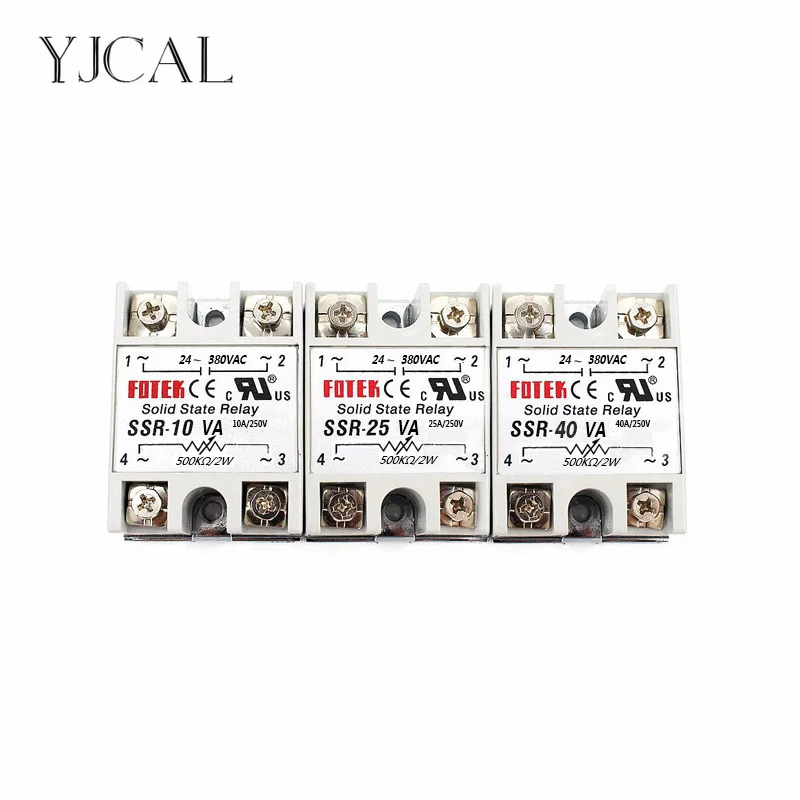 YJCAL Solid State Relay SSR-10VA SSR-25VA SSR-40VA 10A 25A 40A Relais Regulator 24-380VAC Output SSR 10VA 25VA 40VA
YJCAL Solid State Relay SSR-10VA SSR-25VA SSR-40VA 10A 25A 40A Relais Regulator 24-380VAC Output SSR 10VA 25VA 40VA