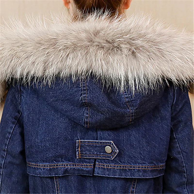 Женская зимняя куртка новинка 2019 бархатная Толстая джинсовая средней длины