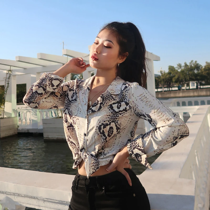 Retro England Style Snake PrintV Collar Long Sleeve Chic Fashion Casual Top Female Streetwear Snakeskin Shirts
Retro England Style Snake PrintV Collar Long Sleeve Chic Fashion Casual Top Female Streetwear Snakeskin Shirts