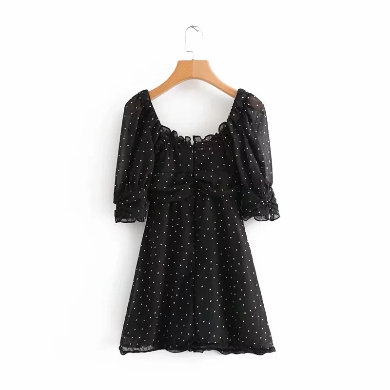Женская летняя обувь платье 2019 в винтажном стиле с рюшами черный мини-платье