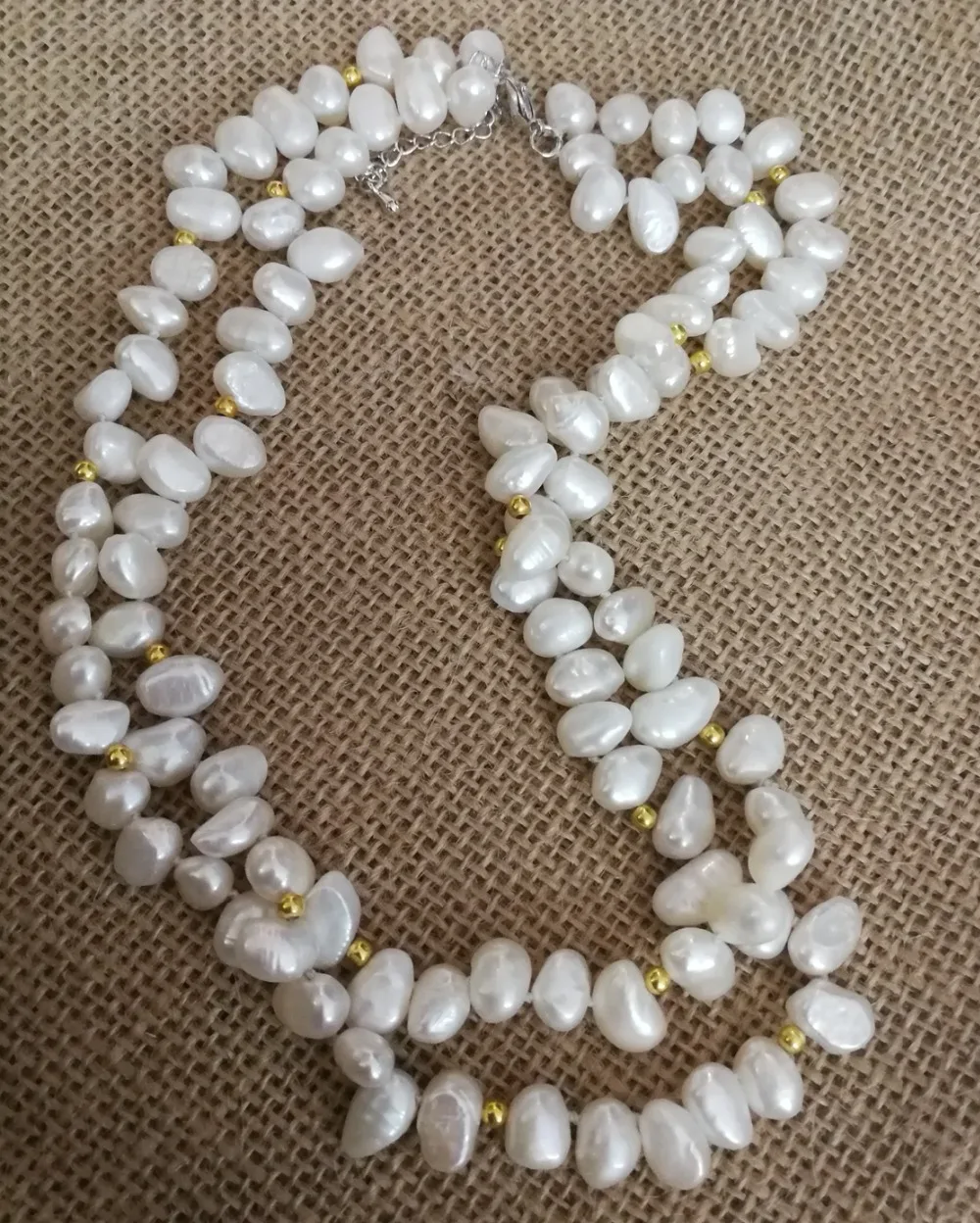 Women Jewelry 2 Rows natural pearl 8mm white pearl baroque gold beads necklace AA+ Natural freshwater pearl handmade gift 17''
Women Jewelry 2 Rows natural pearl 8mm white pearl baroque gold beads necklace AA+ Natural freshwater pearl handmade gift 17''