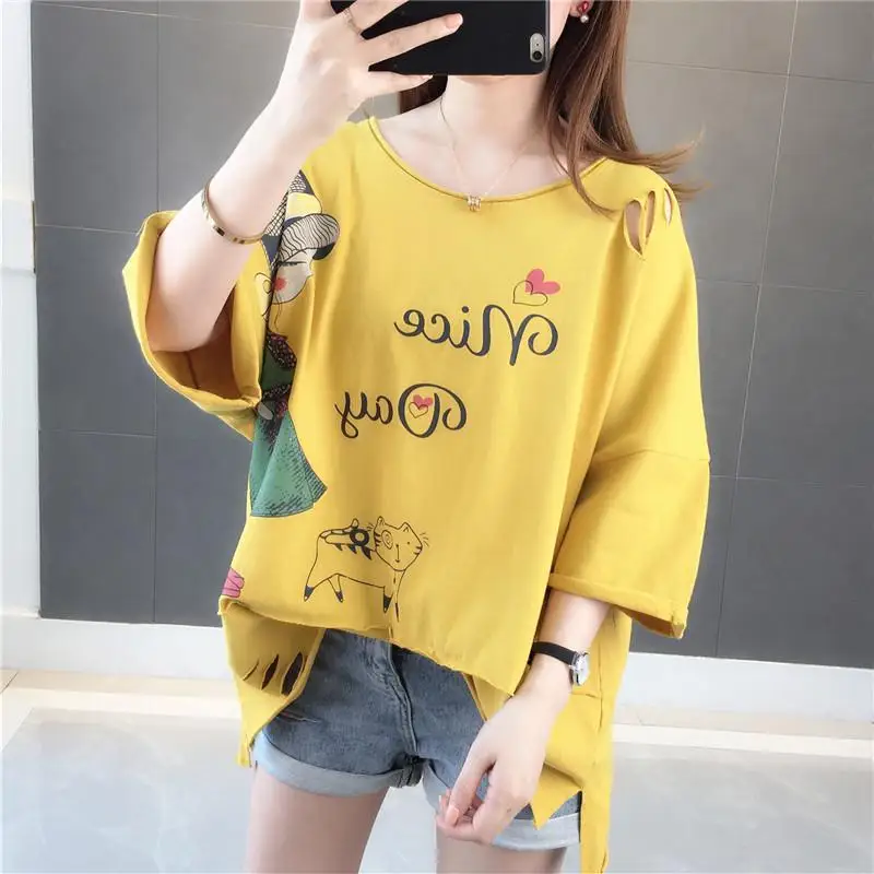 F&je Korean Fashion Summer Women T Shirt Plus Size Hole Design Loose Casual Tee Shirt 100% Cotton Print Tshirt Femme Tops D30
F&je Korean Fashion Summer Women T Shirt Plus Size Hole Design Loose Casual Tee Shirt 100% Cotton Print Tshirt Femme Tops D30