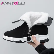 ANNYMOLI/зимние ботинки женские ботильоны из коровьей замши на