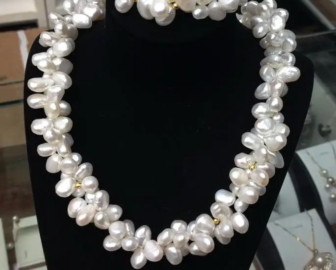 Женский ювелирный набор 12 мм белый барочный жемчуг 2 ряда ожерелье браслет AAA