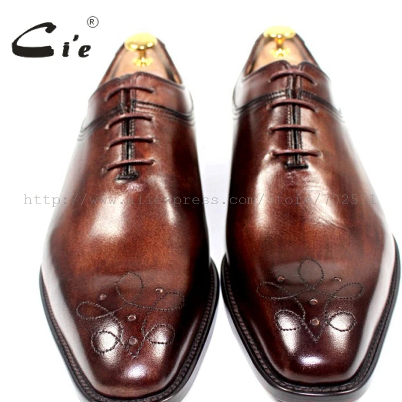 

cie square toe custom handmade genuine calf leather upper inner outsole men's oxford shoe color brown No.OX180 adhesive craft