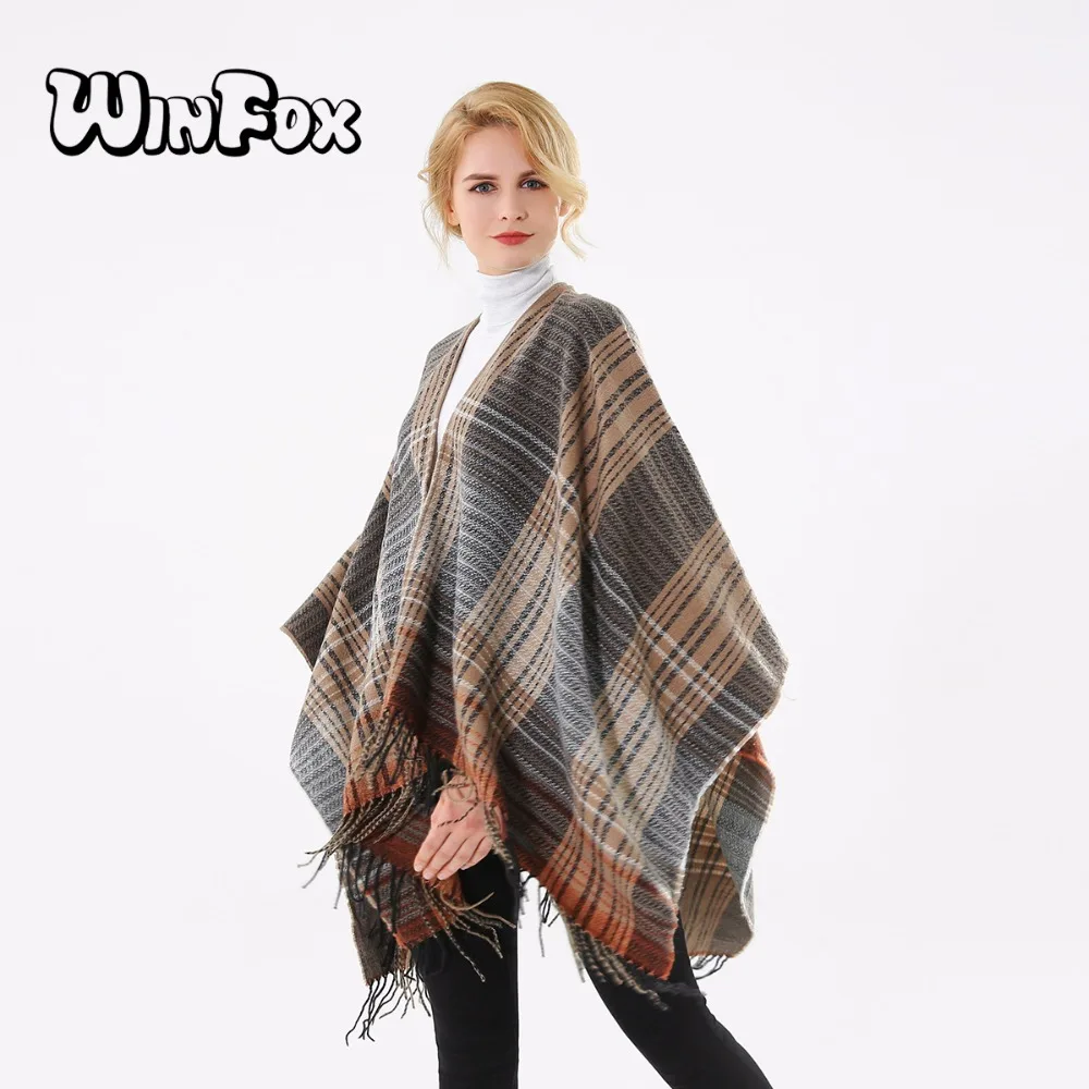 Зимний свитер Winfox 2018 Брендовое модное пальто с открытым передом оранжевое серое