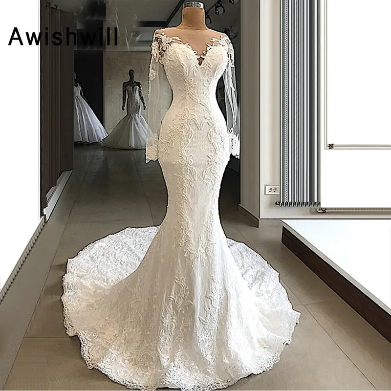 New Arrival Long Sleeves Wedding Gowns for Bride Chapel Train Appliques Lace Wedding Dress Mermaid 2020 Robe de Mariee
New Arrival Long Sleeves Wedding Gowns for Bride Chapel Train Appliques Lace Wedding Dress Mermaid 2020 Robe de Mariee