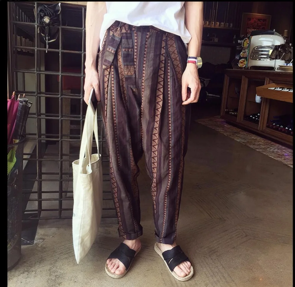 Summer Men's Fashion Retro Cotton Linen Casual Pants Men Loose Collapse Harem Pants Printing Wide Leg Pants Singer Costumes
Summer Men's Fashion Retro Cotton Linen Casual Pants Men Loose Collapse Harem Pants Printing Wide Leg Pants Singer Costumes