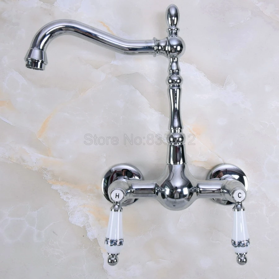 Wall Mounted Polished Chrome Kitchen Sink Swivel Spout Faucet / Bathroom Basin Dual Handles Mixer Taps tnf958
Wall Mounted Polished Chrome Kitchen Sink Swivel Spout Faucet / Bathroom Basin Dual Handles Mixer Taps tnf958